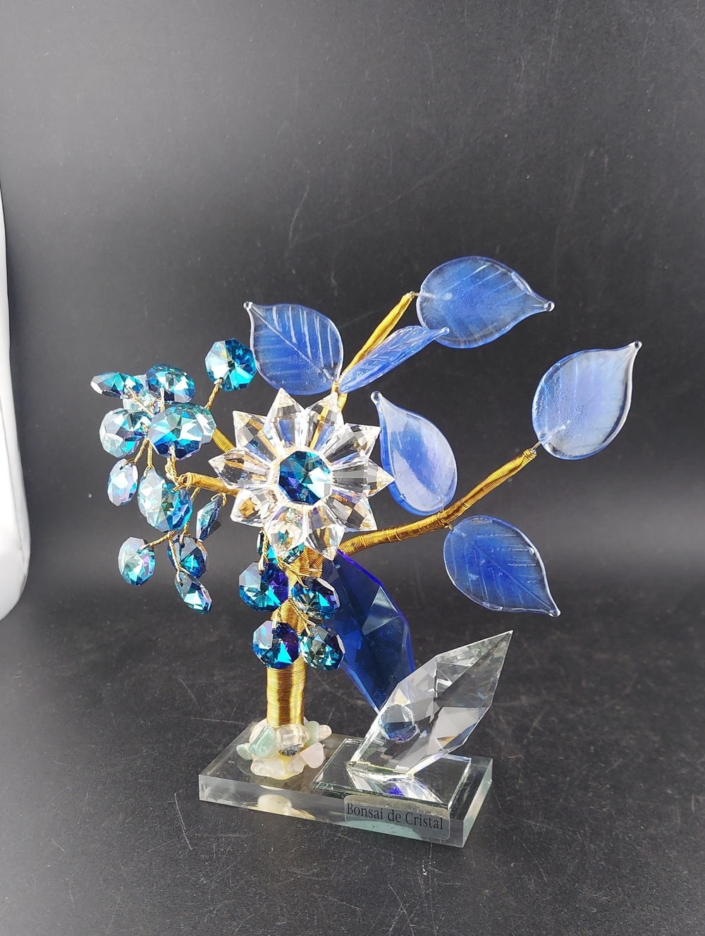 Crystal Floral Bonsai Sculpture in Blue and Clear